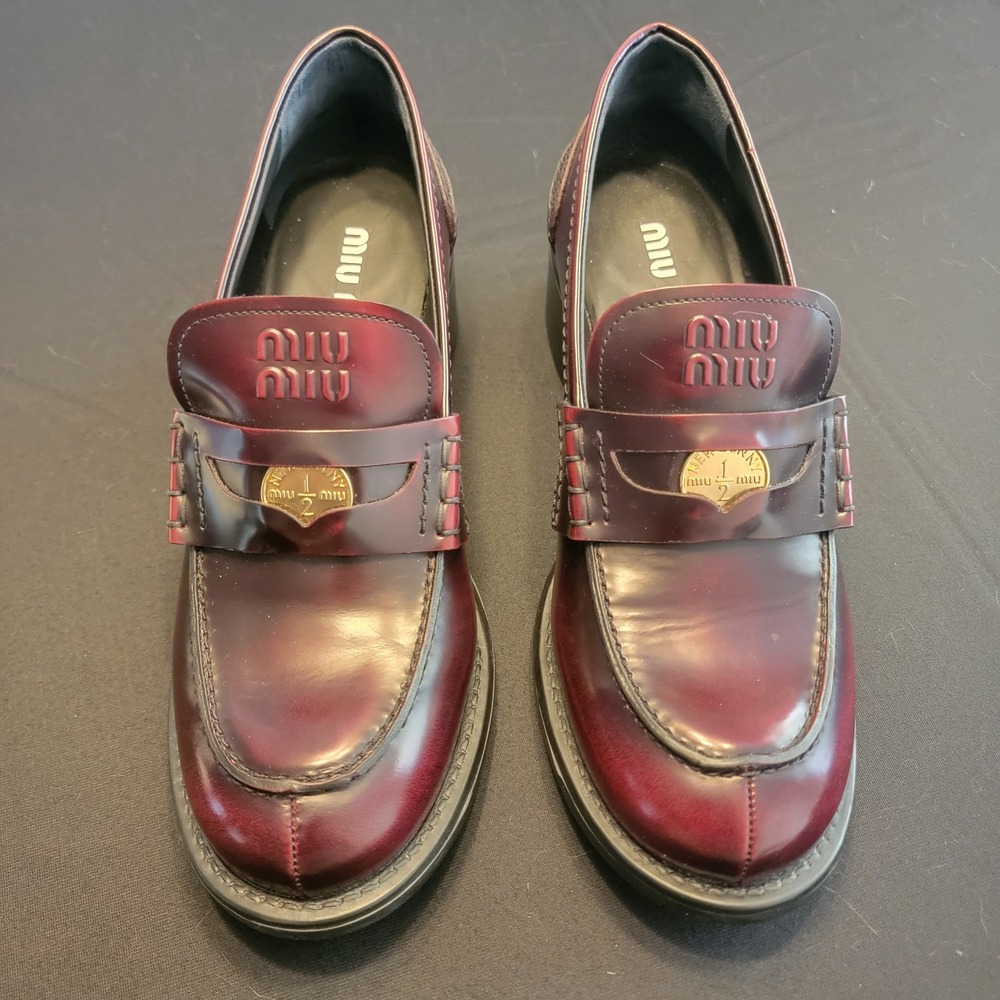 Miu Miu Deco Calf Leather Heeled Penny Loafers - Women's EU 40/US‎ 10